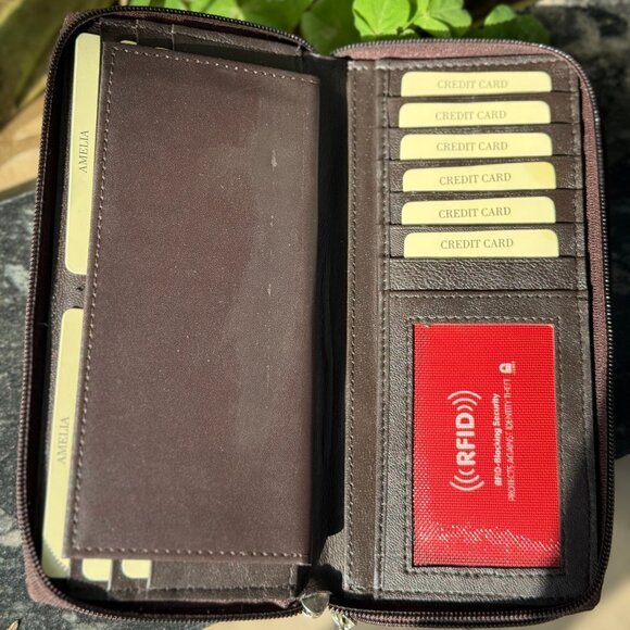 Genuine Leather Checkbook Cover Women's Organizer RFID Wallet, BUY 1 GET 1 FREE - Picture 3 of 8